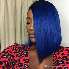 Wearing blue black hair doesn't necessarily mean coloring your entire hair with a dark blue tone. Side Part Blue Color Short Lace Front Synthetic Wigs Brazilian Hair Ombre Color Bob Wig For Black Women Pre Plucked Hairline Bleached Knots Janet Wigs Wig Companies From Newbeautyhair6 28 61 Dhgate Com
