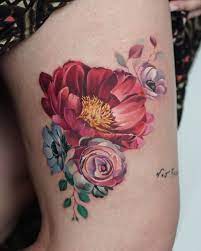 Peony With Anemone And Ranunculus Artist Rostra Realistic Flower Tattoo Flower Tattoo Arm Lower Arm Tattoos