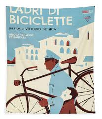 Ladri di Biciclette, Vintage Bicycle Thieves Poster 1948 Tapestry