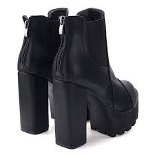 Black Boots With Brown Heel Elastic Back Zipper Ankle Platform Chunky Heel Knight Boots 67 Brl Liked On Polyvore F With Images Heeled Boots Ankle Black Brown High Heel Boots Black High Heel Boots