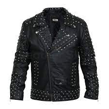 Men Black Cone Spike And Roundhead Studs Leather Jacket Studded Leather Jacket Best Leather Jackets Leather Jacket Men