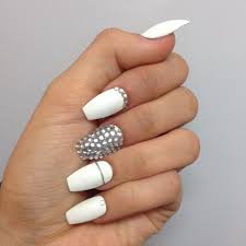 Pie's board coffin acrylic nails on pinterest. Gorgeous White Coffin Shaped Nails With Diamond Depop