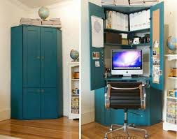 Hidden Office Nook In A Cupboard Corner Workstation Small Home Offices Home Office Cabinets