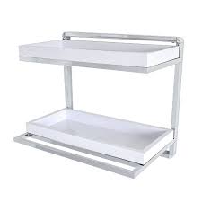 Find glass bathroom shelves, wood, chrome & stainless adding a bathroom shelf or shelves presents an opportunity to give the room an extra touch of style. 2 Tier Wall Mount Shelving Unit With Towel Rack And Trays Chrome White Danya B Target