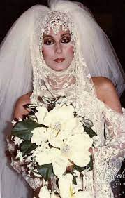 Cher As A Bride In A Celebrity Fashion Show Wearing A Bob Mackie Creation Celebrity Moms Beautiful Celebrities Celebrities