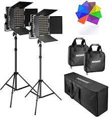 Amazon Com Neewer 2 Packs 660 Led Video Light With Stand Kit 2 3200 5600k Dimmable Cri96 Light With U Bracket And Barndoor 2 Light Stand 2 8 Color Filter Set 1 Large Carrying Bag For Studio Video