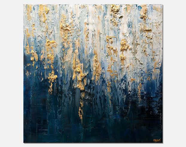 Blue Gold Abstract Painting: Textured Modern Wall Art (custom) - Etsy