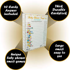 This listing includes a zip file with the following items: Baby Shower Games Fun Emoji Game Cards For Girls Boys Baby Shower Party Greeting Cards Party Supply Home Garden
