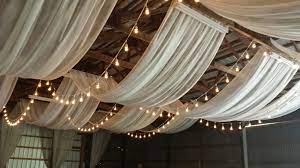Ivory Ceiling Draping With Bistro Lights Wedding Ceiling Ceiling Draping Fabric Ceiling