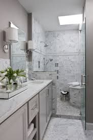 The most popular idea here is to decorate a bathroom in neutral colors and add a contrasting hex tile floor in navy, black, dark grey or any other color, and contrasting grout can help you to. Gray Carrera Marble Bathroom Novocom Top