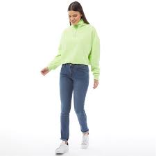 Keep things casual on dress down days with this grey zip hem jumper. Buy Brave Soul Womens Maryam Mid Zip Crop Fleece Sweatshirt Neon Lime