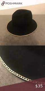 Zara Black Felt Hat With Gold Chain Detail Zara Black Gold Chains Black Felt