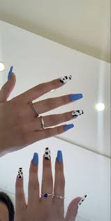 Acrylics Cow Print Nails Blue Cow Print Nails In 2020 Acylic Nails Cow Nails Arylic Nails