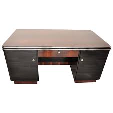 With 5 drawers and a cupboard to the left this is a free standing desk with cross banding to the top and back this is a one piece high quality desk. Palisander Art Deco Desk With Chrome Bars Original Antique Furniture Rubylux