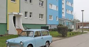 Rostock Dierkow Neu Blue Trabant East Germany East Berlin Germany