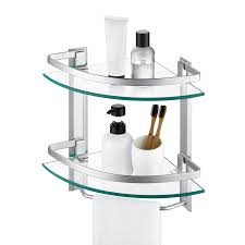 Vdomus bathroom tempered glass corner shelf, stainless steel shower shelf with rail updated 4.5 out of 5 stars 814. Kes Bathroom Corner Shelf Glass Bathroom Shelf With Towel Rail Aluminum Shower Corner Shelves Wall Mounted 8mm Thick Tempered Glass 2 Tier Silver A4123b Buy Online In Bahamas At Bahamas Desertcart Com Productid