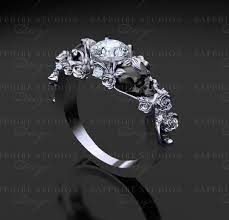 St Ivy 1 35ct Gold Skull Bridal Set Skull Wedding Ring Skull Engagement Ring Amethyst Ring Engagement