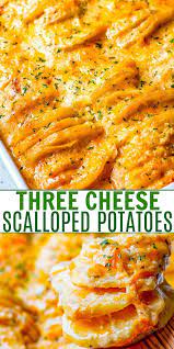 Three Cheese Scalloped Potatoes Averie Cooks Recipe Cheese Scalloped Potatoes Scalloped Potatoes Cheesy Scalloped Potatoes Recipe