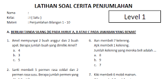 Soal Cerita Penjumlahan Kelas 1 Sd Level 1 Bilangan 1 10 Bimbel Brilian