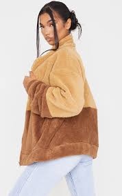 Chocolate Oversized Contrast Teddy Borg Jacket