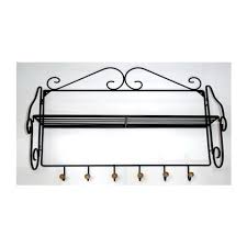 Porte Manteaux Mural D Entree Rustique En Fer Forge Noir Avec Tablette Et 6 Tetes En Bois Clair Vestiairerue Du C Porte Manteau Mural Fer Forge Porte Manteaux
