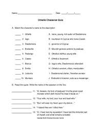 othello character quiz with answer key from worksheet