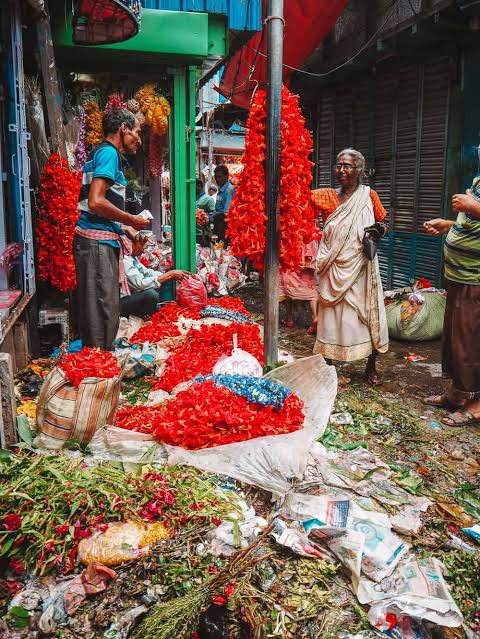 Sensory colors of the Mullick Ghat Flower Market, AI generated
