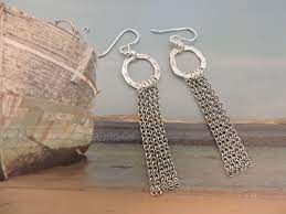 Chain Tassel And Hammered Sterling Silver Hoop Earrings Rings And Things Sterling Silver Hoops Silver Hoop Earrings Sterling Silver Hoop Earrings