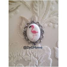 Flamingo Kanavice Etamin Cross Stitch Kolye Ucu Necklase Kanavice Kanaviceler Kolyeler