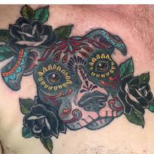 Kim has been tattooing since 1994. Memoir Tattoo On Twitter Pitbull Sugarskull Tattoo By Kim Saigh At Memoirtattoo Tattooartist Inked Tattooist Latattoo Tattooing