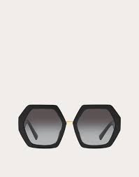 valentino octagonal acetate v inset sunglasses in black modesens