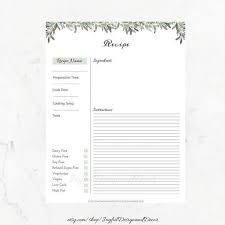 Recipe Sheet Printable Printable Cook Book Recipe Template Etsy Recipe Cards Template Recipe Cards Recipe Book Templates