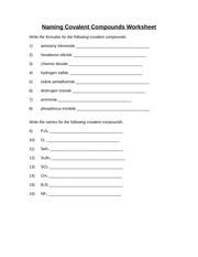 Give the name and molar mass of the following ionic compounds: Naming Covalent Compounds Worksheet Naming Covalent Compounds Worksheet Write The Formulas For The Following Covalent Compounds 1 Antimony Tribromide Course Hero