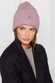 Pink Pansy Appliqued Ribbed Wool Blend Beanie Acne Studios Acne Studios Wool Blend Acne Studios Beanie