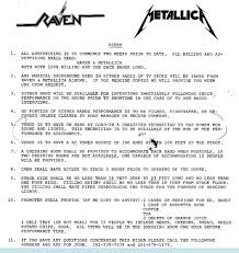 Metallica S Technical Rider 1983