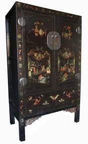 Chinese red lacquer cabinets and chinoiserie furniture was usually given as wedding gifts in pairs. Chinese Antique Black Lacquer Cabinet With Painting Antique Chinese Furniture Chinese Antiques Lacquered Cabinets