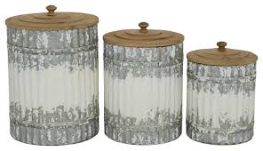 Earthenware glass metal paper rope plastic polyethylene polypropylene porcelain recycled pet (polyethylene terephthalate) silicone stainless steel steel stoneware styrene acrylonitrile tempered glass tinplate wood beige black blue brown. Set Of 3 White Metal Farmhouse Decorative Jar 9 10 12 Farmhouse Kitchen Canisters And Jars By Brimfield May Houzz