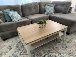 Coffee table lack white has one shelf and top panel. Transformed Lack Coffee Table Into A Farmhouse Coffee Table Instructions In Comments Ikeahacks
