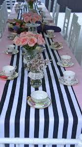Shop for quality plastic table runners to add a touch of elegance and style to your party decorations. Pin By Allison Roque On Bridal Shower Afternoon Tea Party Tea Party Table Party Table Centerpieces Striped Table Runner