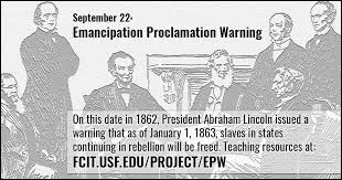 Emancipation proclamation lincoln color clip art download. September 22 The Emancipation Proclamation Warning Fcit