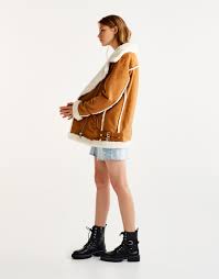 Pull Bear Woman Clothing Most Wanted Faux Suede Biker Jacket With Faux Fur Interior Brown 097153 Clothes Suede Biker Jacket Faux Suede Biker Jacket