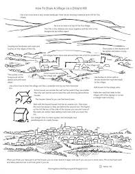 How To Draw A Village On A Distant Hill Printable Worksheet How To Draw Worksheets For Young Artist Landscape Drawing Tutorial Drawings Draw