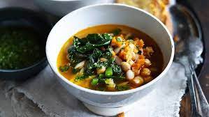 Minestrone Soup With Legumes And Bacon Recipe Soups With Celery Ribs Carrots Garlic Leeks Bacon Purple Onion Extr Minestrone Soup Minestrone Winter Soups