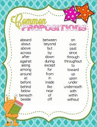 printable preposition list prepositions prepositional