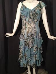 Dressbarn Blue Floral Long Dress Sz 12 Vintage Flapper Style Sequin 1920 Gatsby Long Blue Floral Dress Flapper Style Rumba Dresses