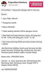 Coba bertanya pada bagian hrd. Lowongan Kerja Admin Toko Distro Progres Store Rembang Lowongan Rembang