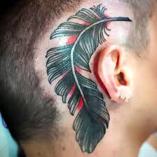 Paris jackson shows off another tattoo as she proudly debuts a feather image behind her ear. Big Feather Behind Ear Tattoo Idea