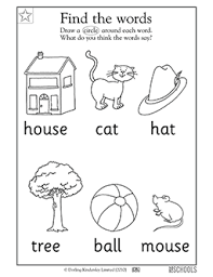 kindergarten reading worksheets word lists and activities greatschools