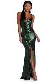 Celeste Has A Flattering Fitted Bodice That Features A Short Lace Down Back The Floor Length Dress Ha Green Sparkly Dress Sparkly Dress Fashion Trend Dresses