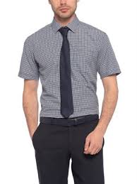 Lacivert Kareli Dar Kisa Kollu Gomlek 7y7227z8 700 Mens Tops Shirts Tops